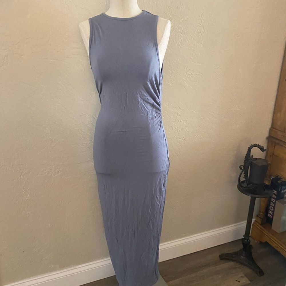 Blue Sleeveless Crew Neck Sheath Maxi Dress